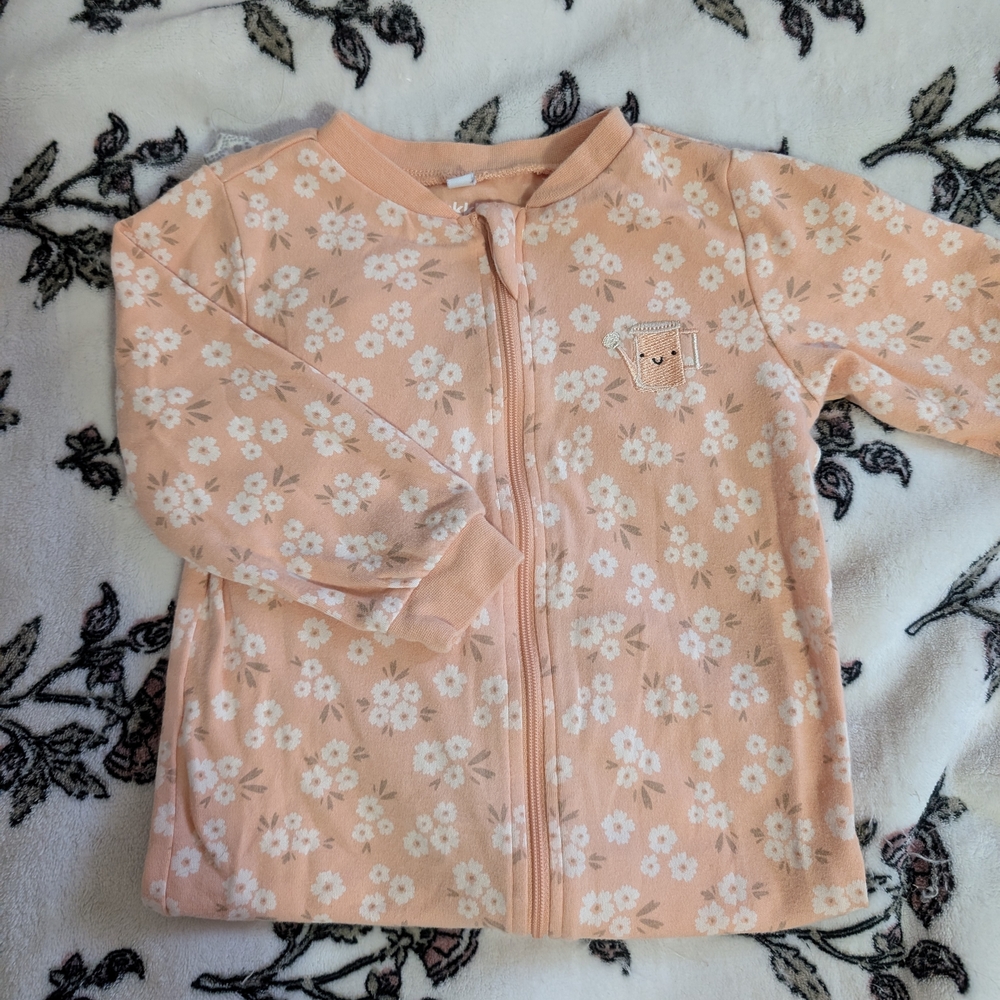 Peach Floral Zip-Front Baby Footie